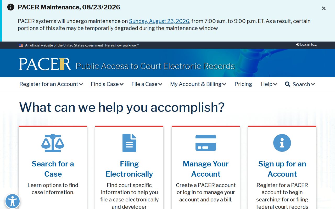 PACER federal court docket access gateway for cases outside Telfair Superior Court