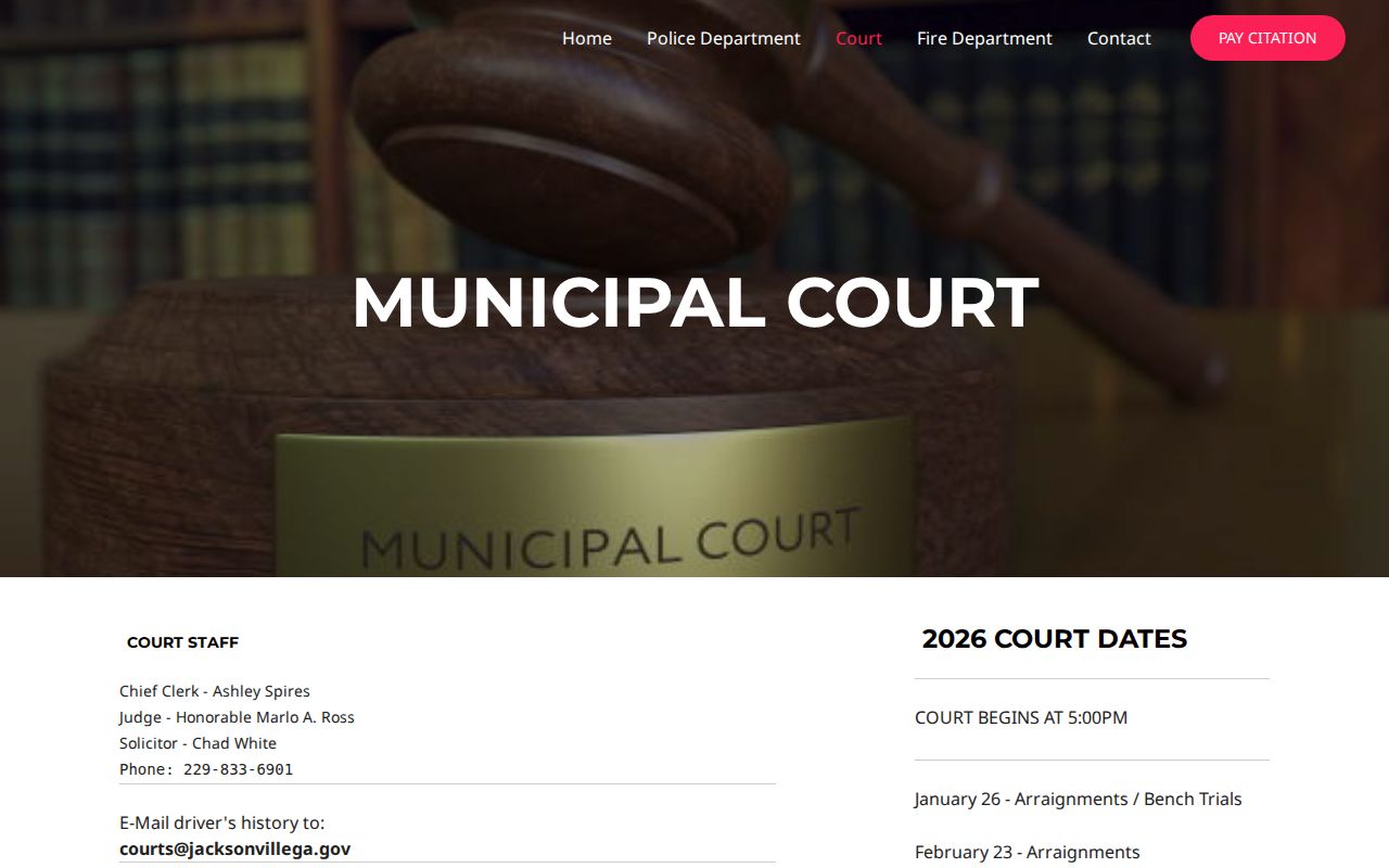 Jacksonville court docket contacts and 2026 Municipal Court calendar