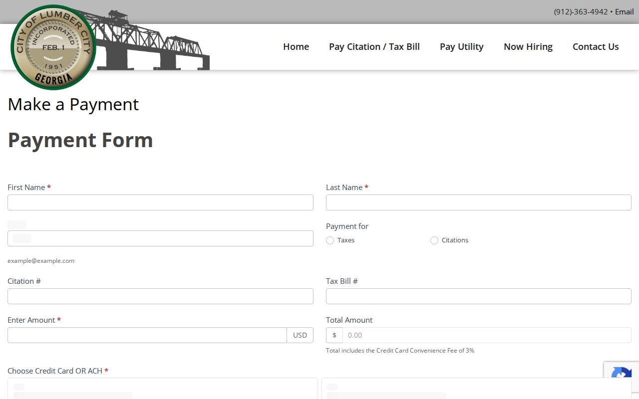 Official Lumber City Taxes or Citations payment form