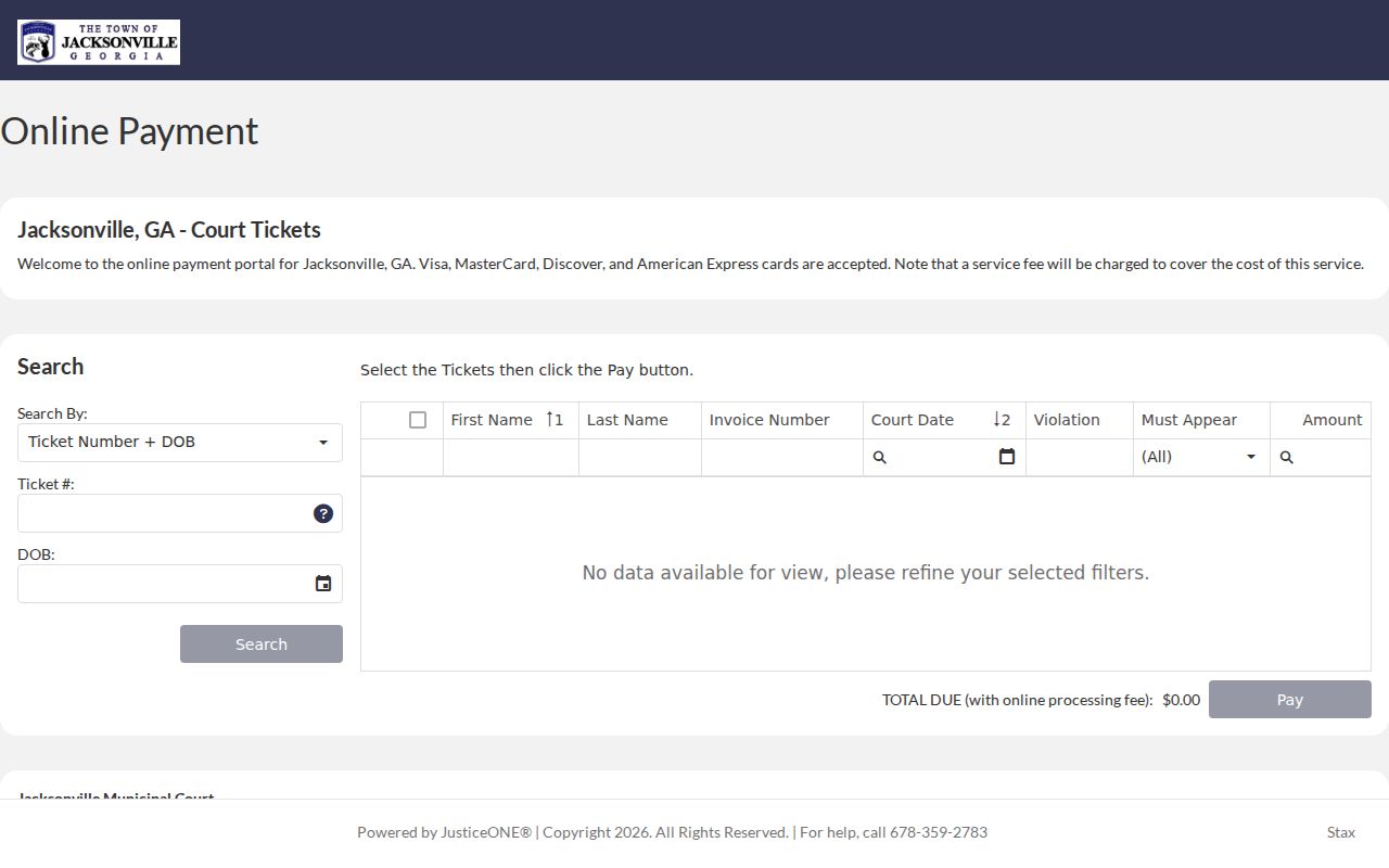 Telfair County traffic ticket JusticeONE portal for Jacksonville